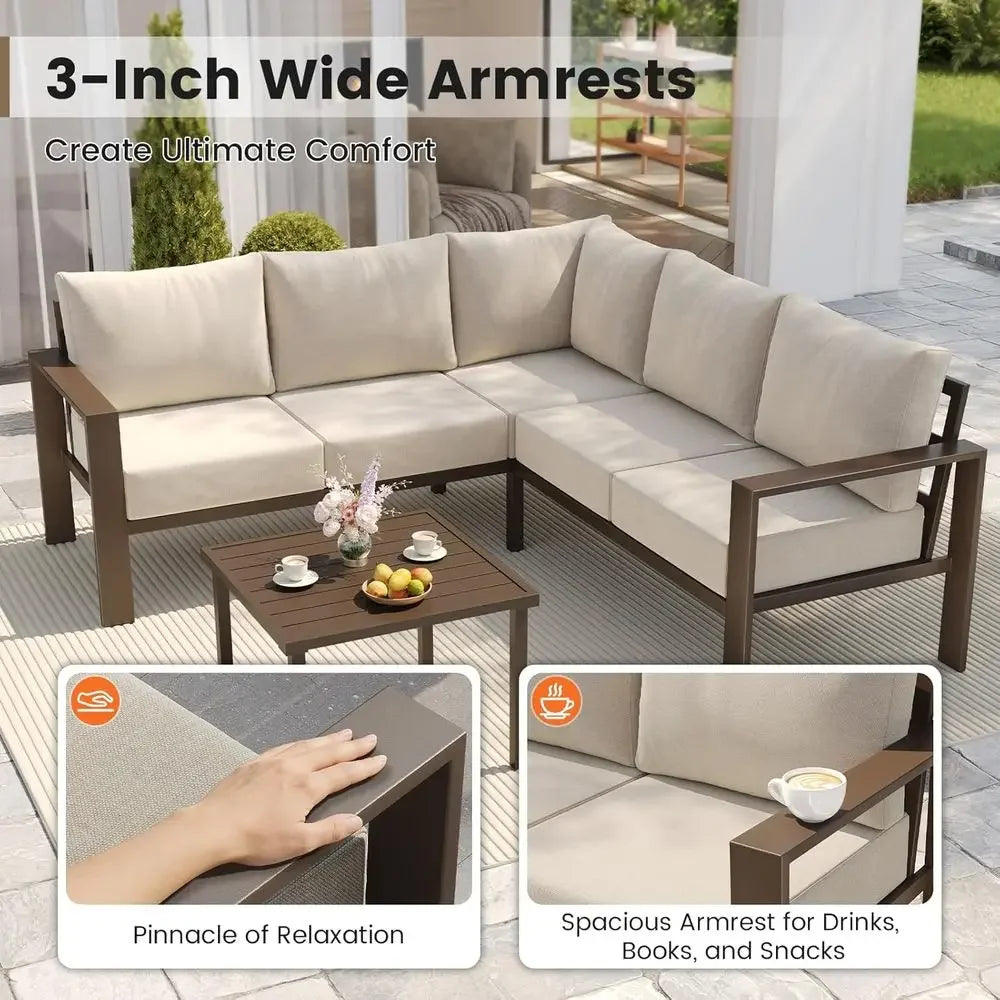 Outdoor L Shaped Sectional Sofa Set With Thick Cushions