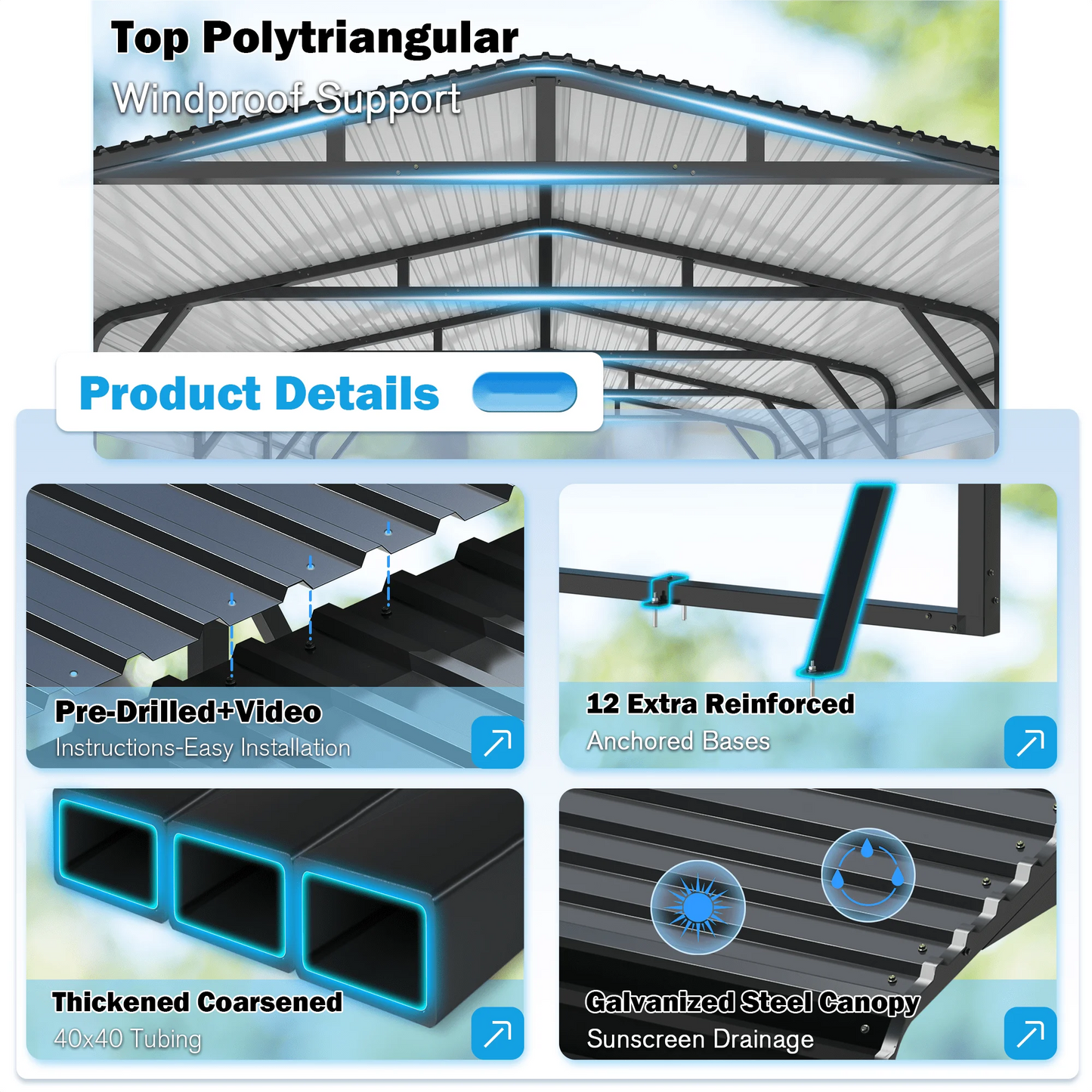 Polar Aurora Metal Carport Shelter Heavy Duty Galvanized Steel