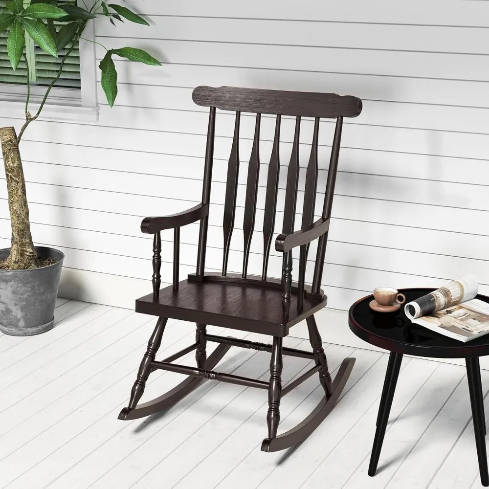 MKDK Patio Rocking Chair Solid Rubber Wood Frame Porch
