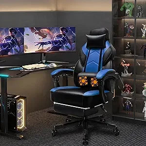Gaming Chair With Footrest And Massage Lumbar Support