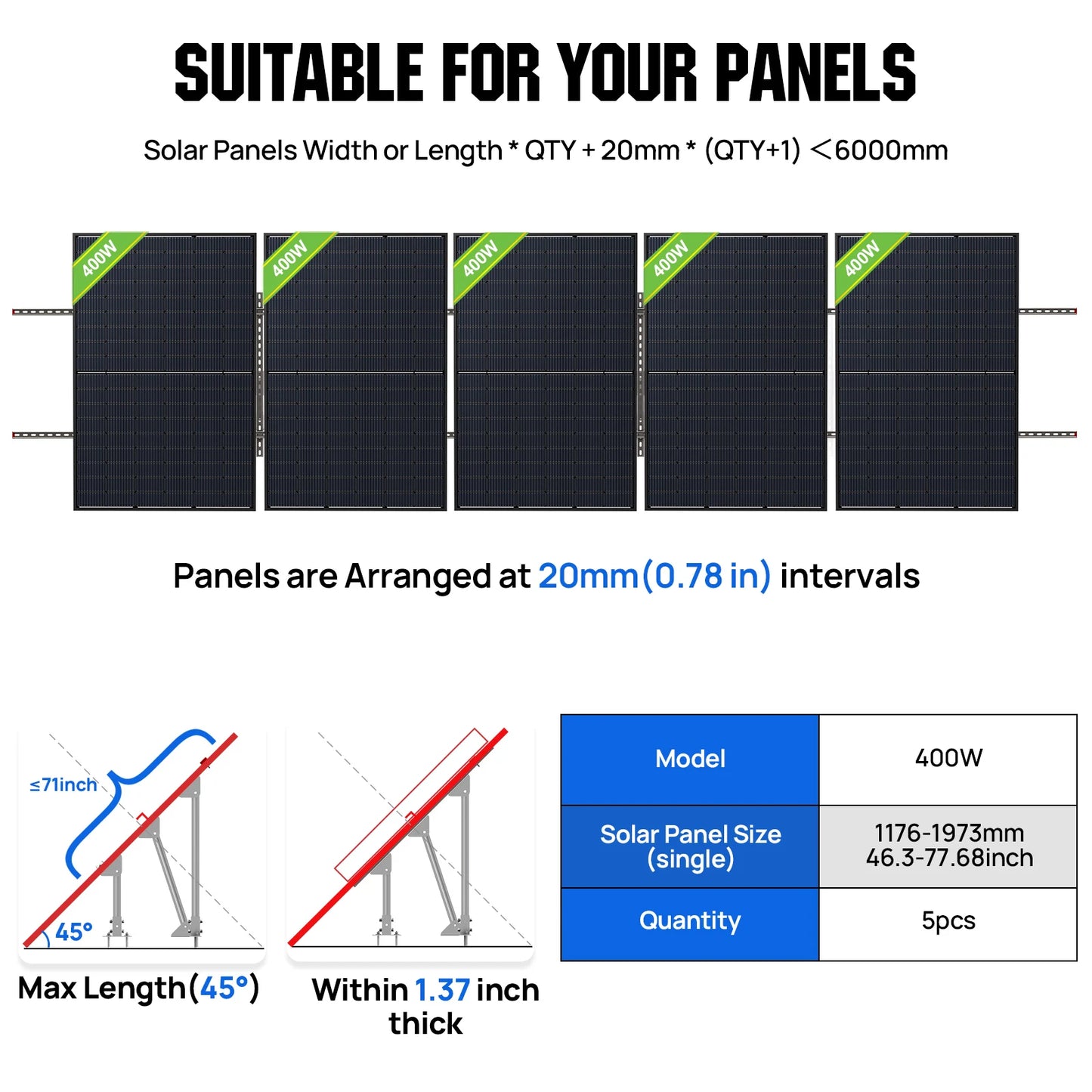 ECO-WORTHY Upgraded Solar Ground Mount Brackets Kit For 4x200W Or 3x300W Panels