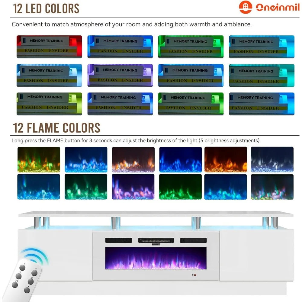 XMSJ Modern Electric Fireplace TV Stand With LED Lights
