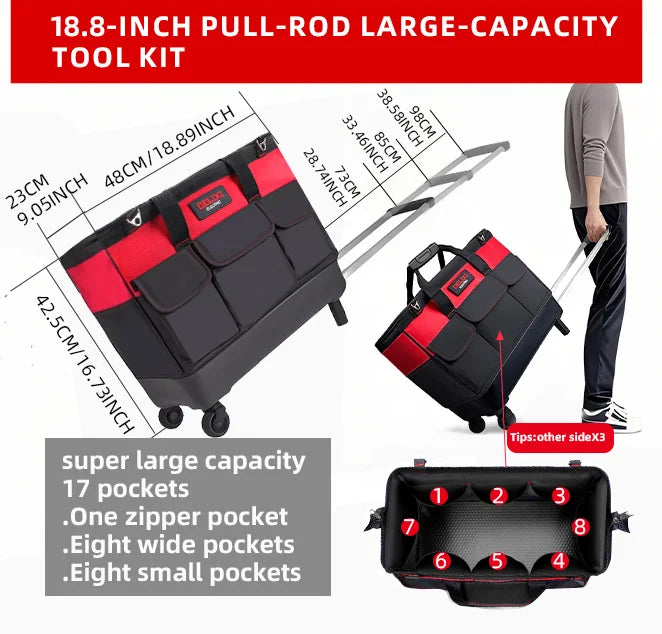Delixi Electric Pull Rod Tool Bag With Multi Pocket Trolley