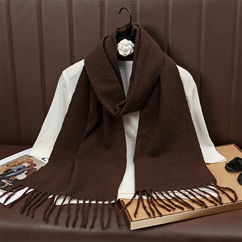 Runmeifacn Warm Cashmere Scarf For Women Solid Knit Wrap