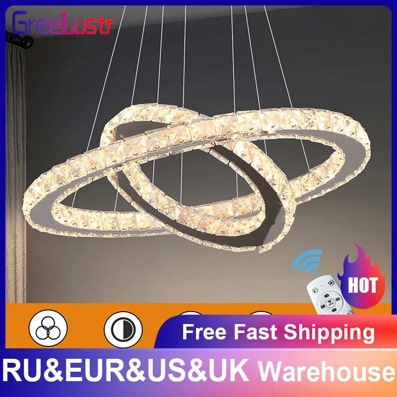 GreeLustr Crystal Chandelier Pendant Light With Dimmable LED