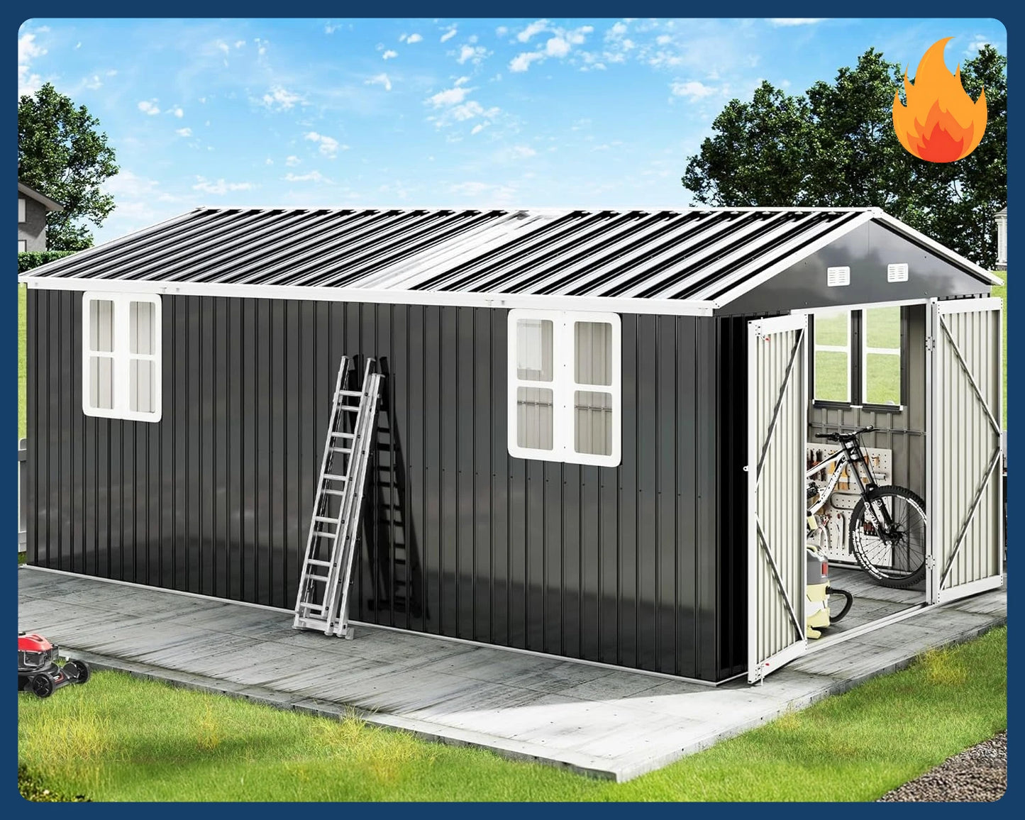 XMSJ Metal Storage Shed With Hinged Doors And Windows