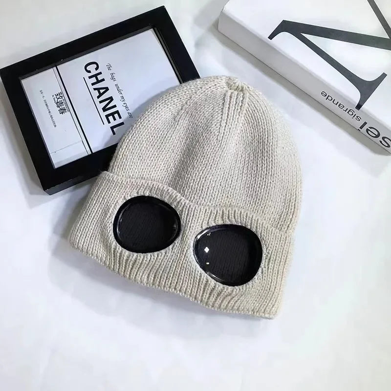 Garros Unisex Knit Hat With Goggles Windproof Winter Ski Beanie