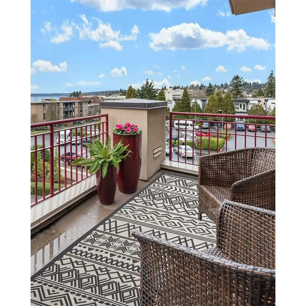 XMSJ Flatweave Outdoor Rug With Rubber Backing Non Slip