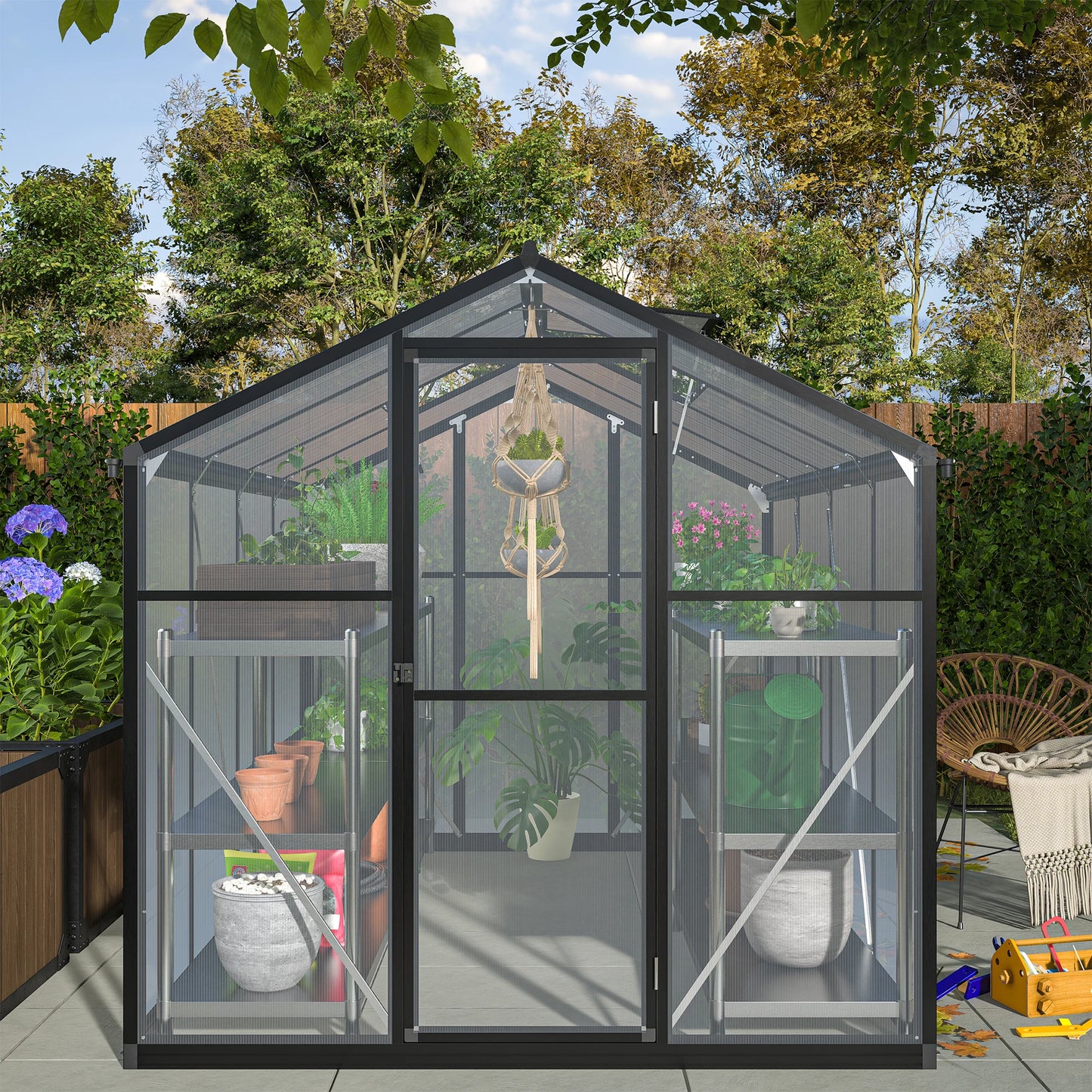 LZBEITEM Polycarbonate Greenhouse With Heavy Duty Aluminum Frame Walk-In Garden