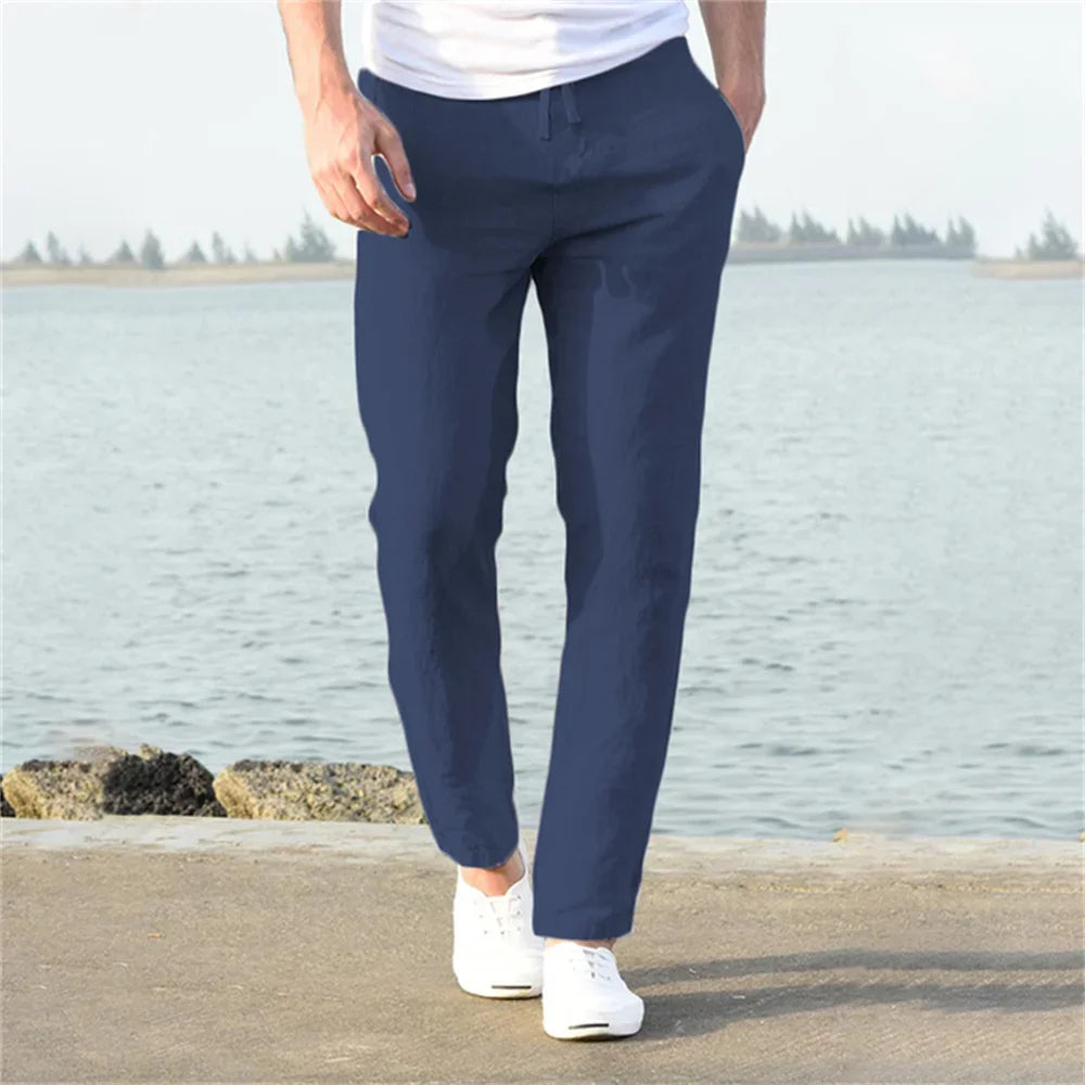 Men's Cotton Linen Pants Elastic Waist Everyday Comfort