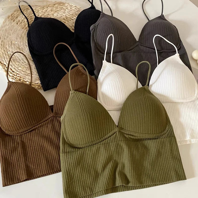 V Neck Camisole Women Push Up Bra With Chest Pads Crop Top