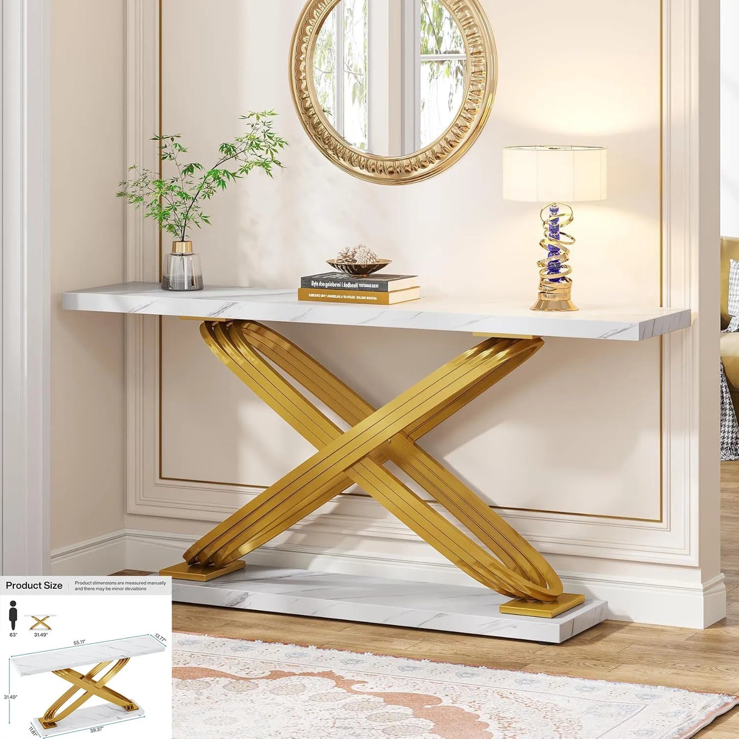 Little Tree Console Table With Grid Metal Base For Entryway