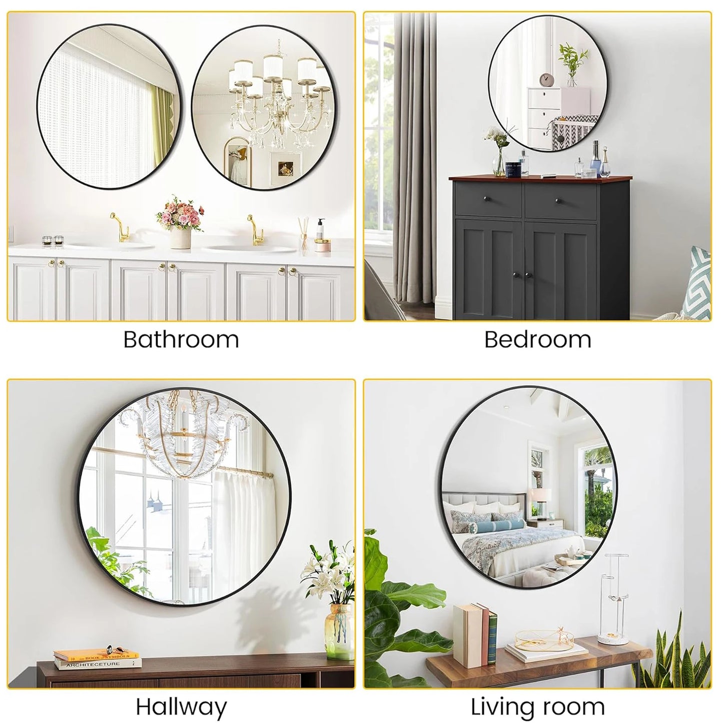 HiMISS Round Wall Mirror With Metal Frame For Bathroom
