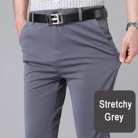 Mens Stretch Trousers Korean Straight Leg Office Quick Dry Pants