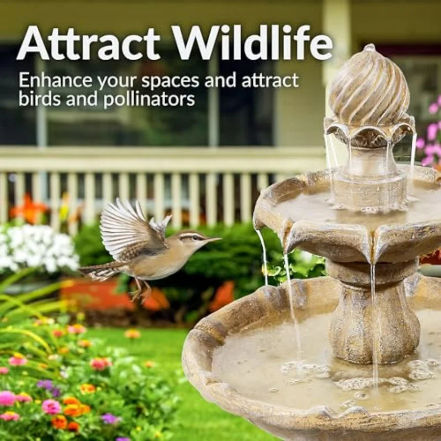 Solar 2 Tier Outdoor Water Fountain Battery Backup Pump
