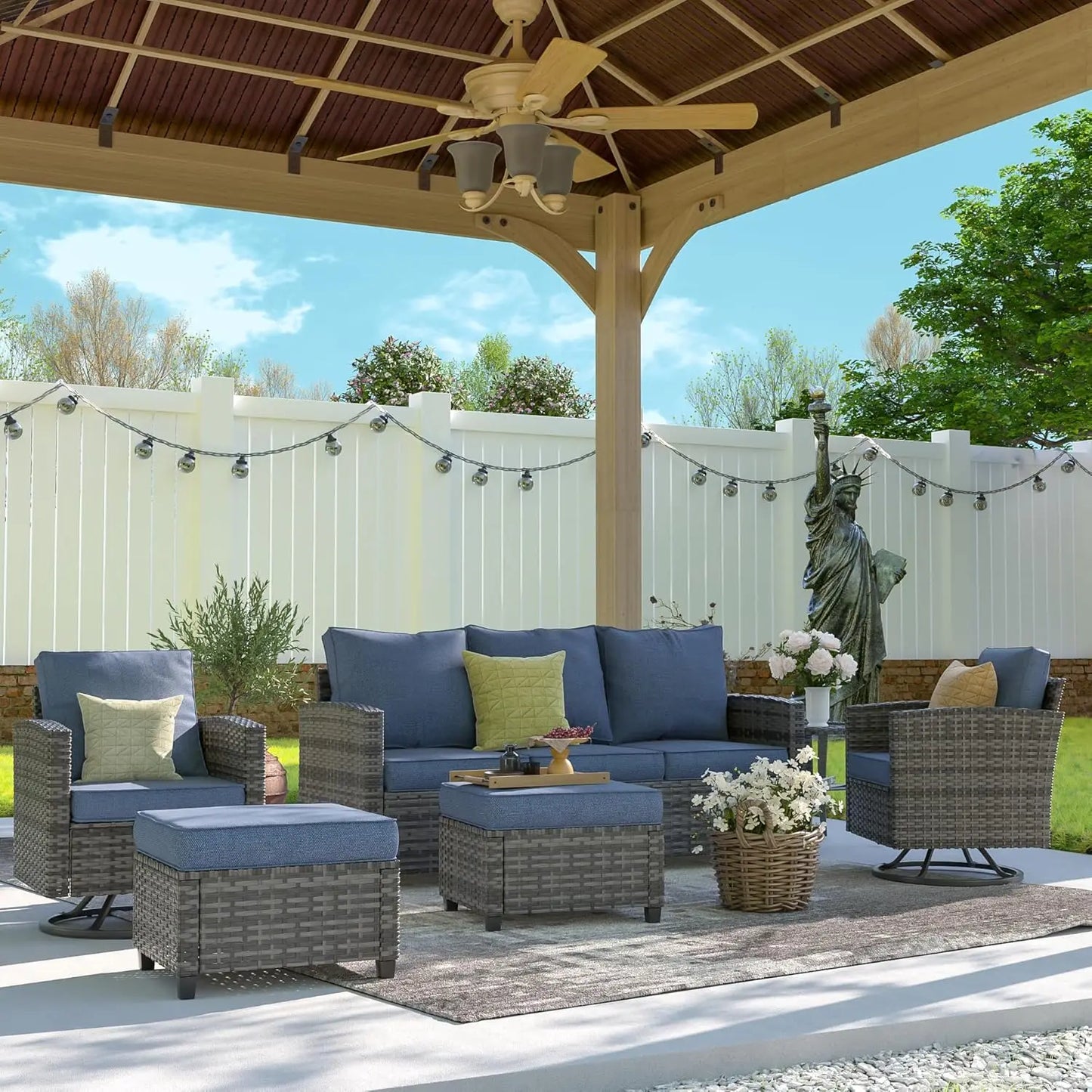 PE Rattan Sectional Sofa Set Swivel Chair Side Table