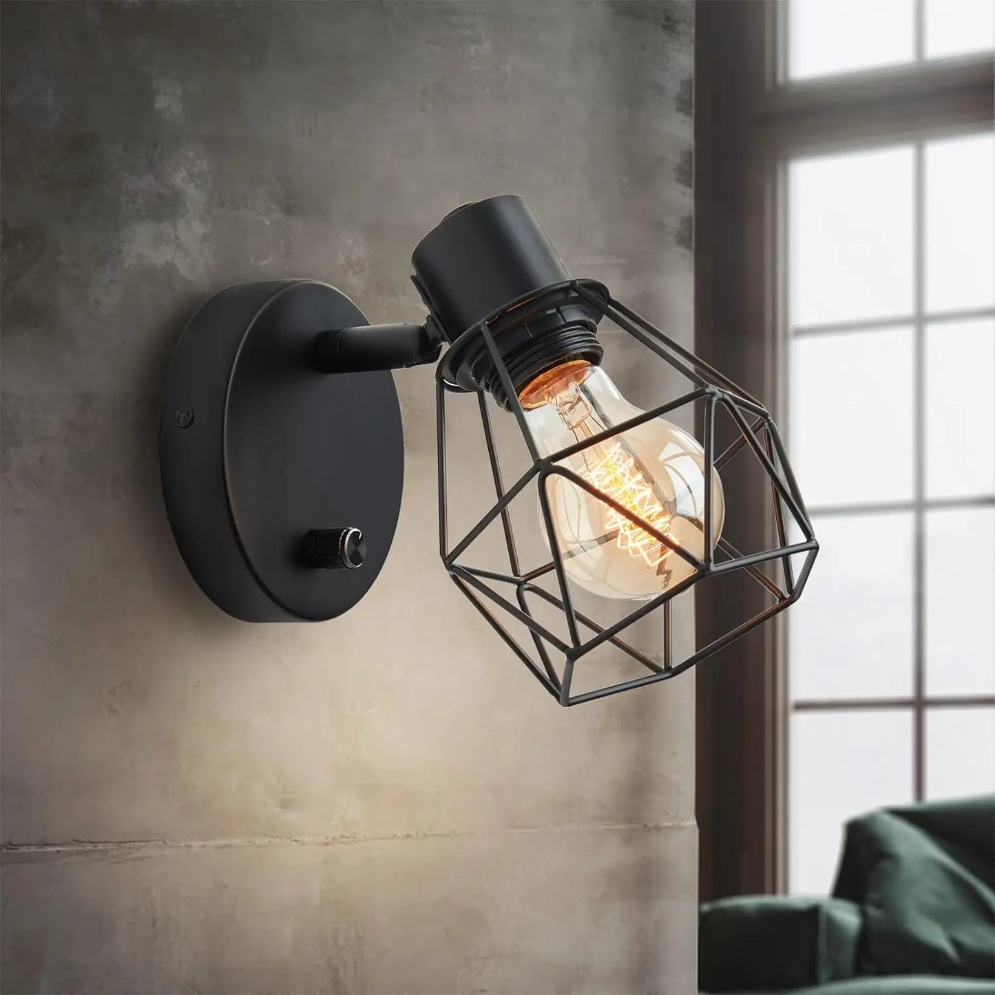 Lightess Vintage Cage Wall Sconce With Dimmer Adjustable Head