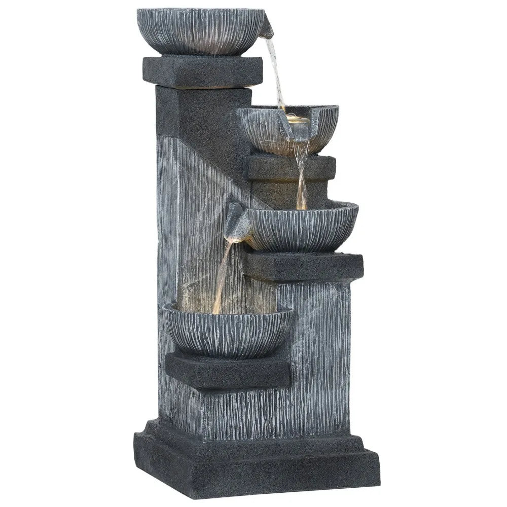 Outdoor Waterfall Fountain Four Tier With LED Lights Pump
