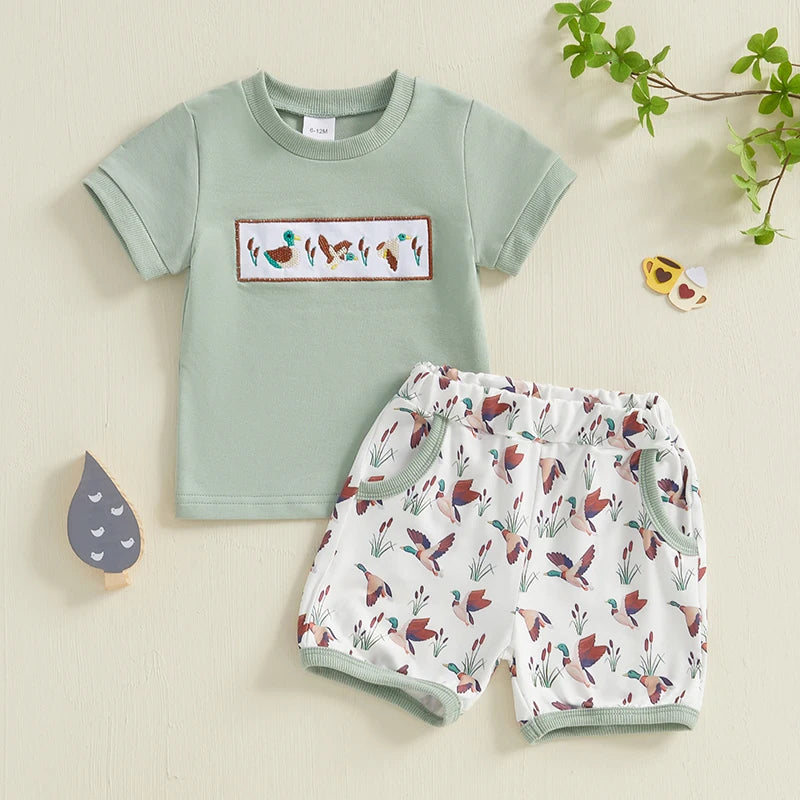 Toddler Boys Animal Print T Shirt And Camo Shorts Set