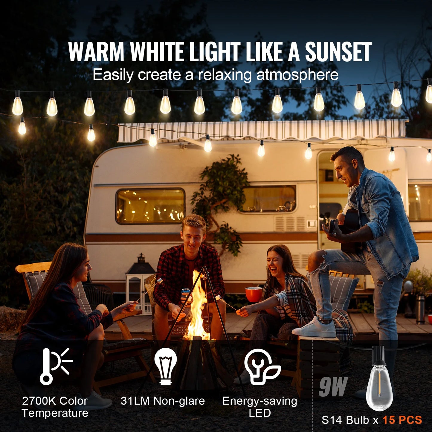 Bulb SucceBuy LED Outdoor String Lights 2700K Dimmable