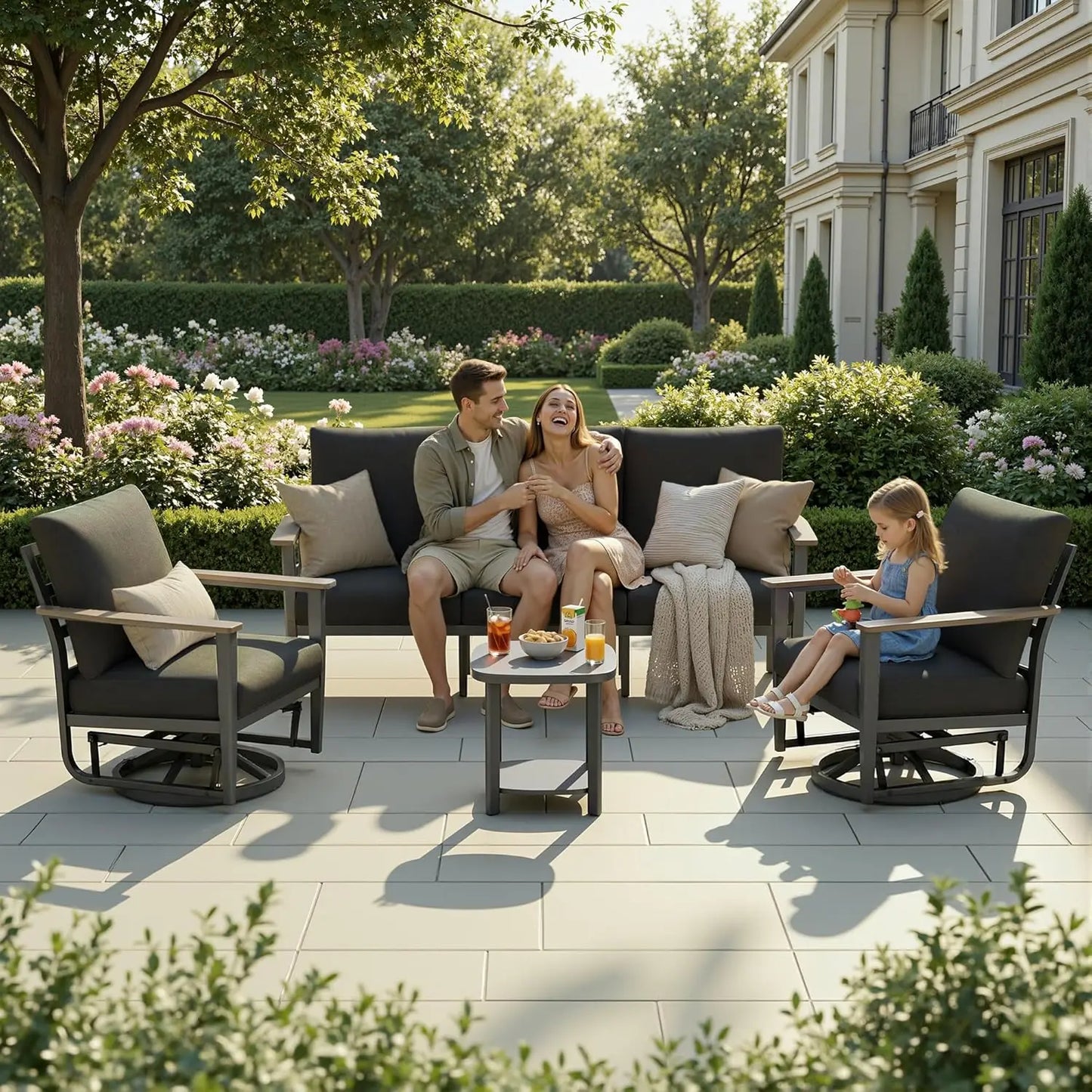 Aluminum Outdoor Patio Conversation Set With Swivel Rocking