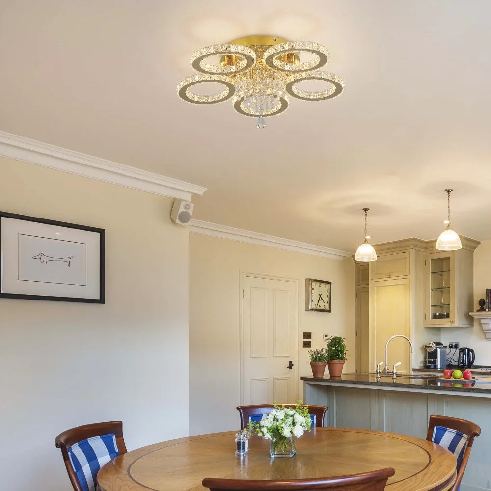 Led Ceiling Light Crystal Chandelier For Living Room Gold Finish
