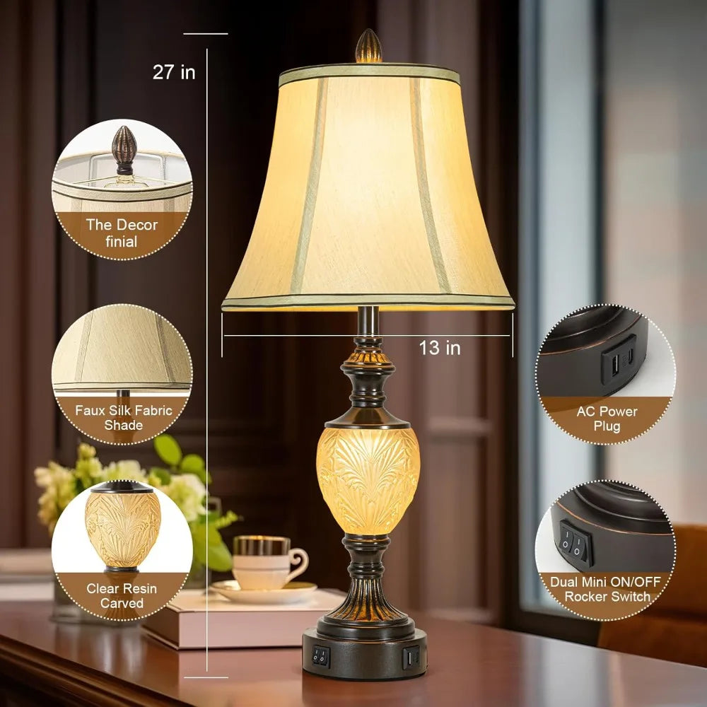 Hign-concerned Vintage Table Lamps Set of 2 With USB