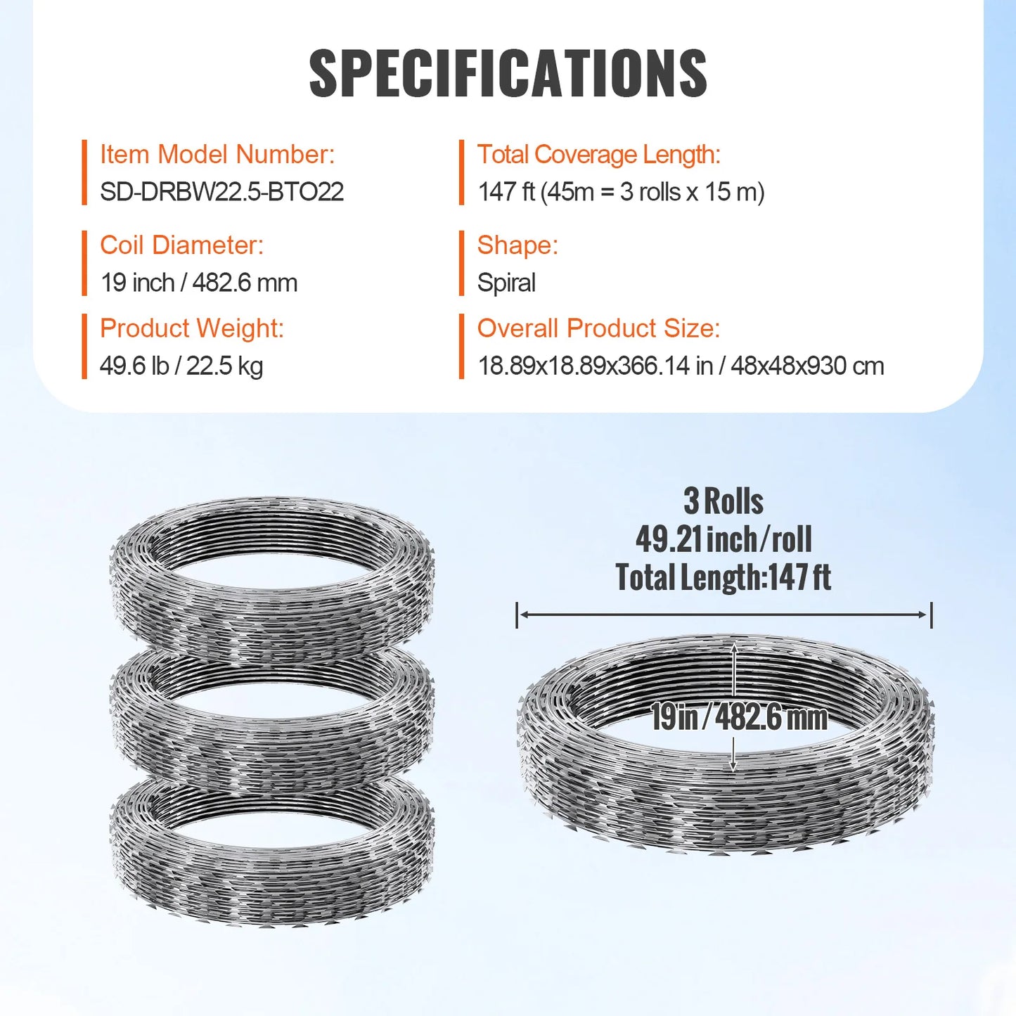 VEVOR Razor Wire Barbed Fence Fencing Double Spiral Galvanized Roll