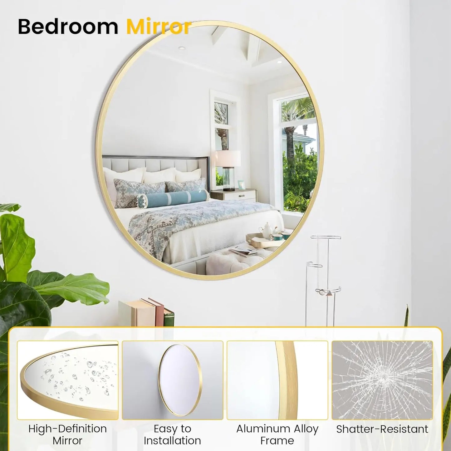 HiMISS Round Wall Mirror With Metal Frame For Bathroom