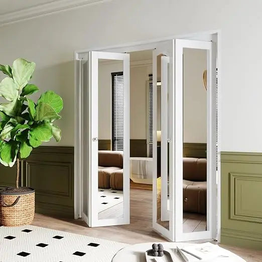 XUYUAN Closet Door Full Lite Reeded Glass Bifold Doors