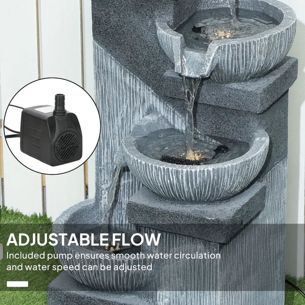 Outdoor Waterfall Fountain Four Tier With LED Lights Pump