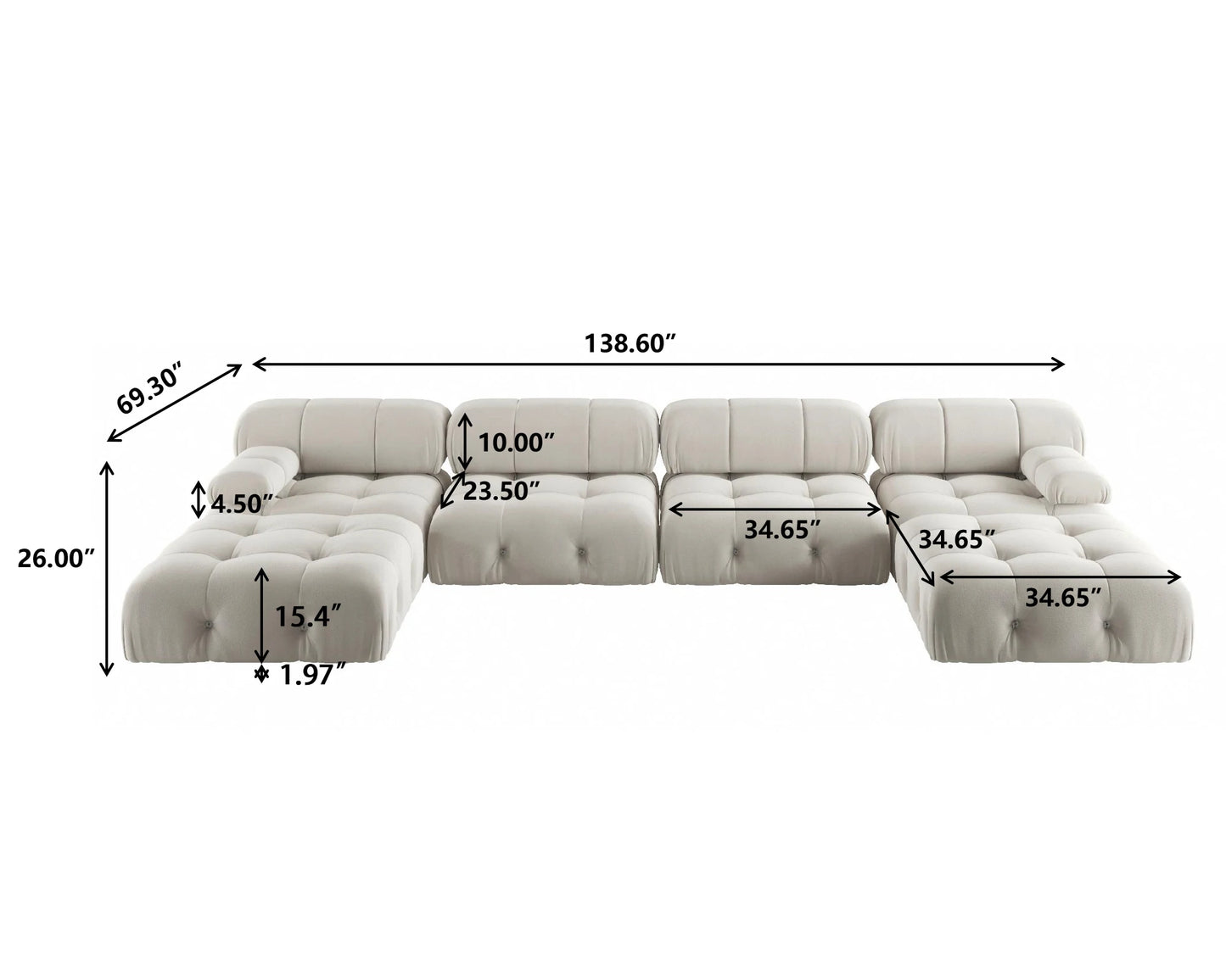 Sdorens Velvet U-Shaped Modular Sectional Sofa With Ottomans