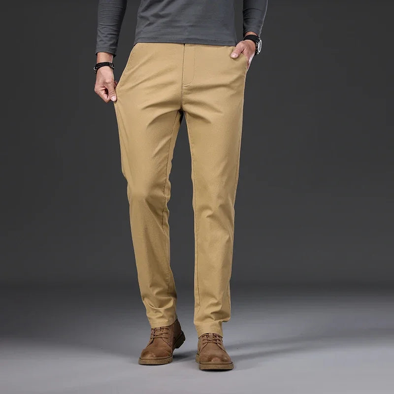 Men's Cotton Elastic Slim Straight Casual Trousers