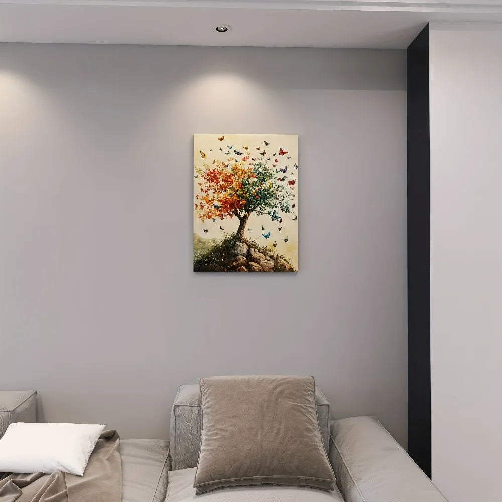 Hign-concerned Tree Of Life Art With Butterflies Wall Panel