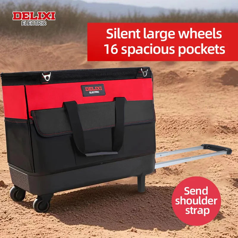 Delixi Electric Pull Rod Tool Bag With Multi Pocket Trolley