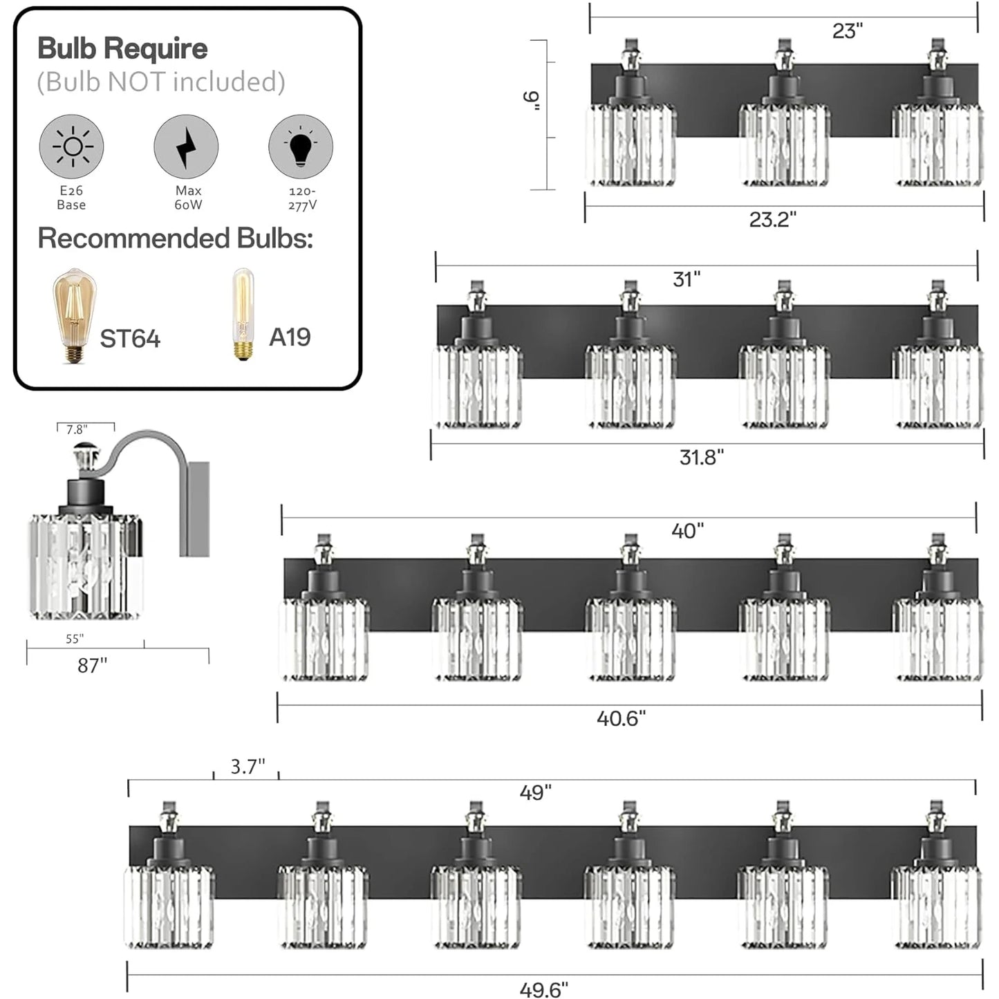 HobbyLane Modern Crystal Vanity Lights LED Wall Sconce
