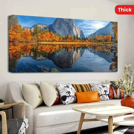 Hign-concerned Pine Wood Frame Lake Sunrise Sunset Wall Art