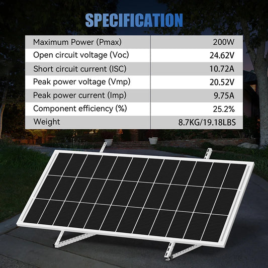 Rvpozwer 200W Solar Panel High Efficiency N Type Mono Cells