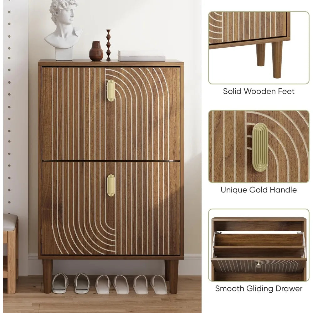 Shoe Cabinet With 2 Flip Drawers Freestanding Organizer