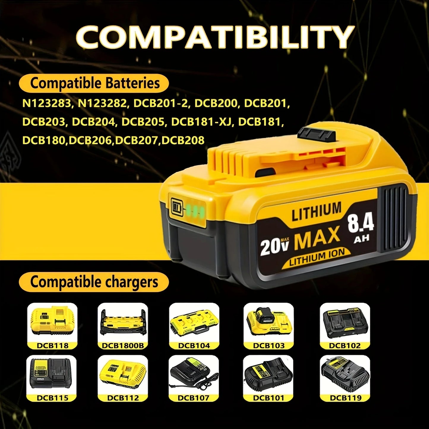 Hign-concerned 8.4Ah Replacement Battery for DeWalt 20V DCB Series