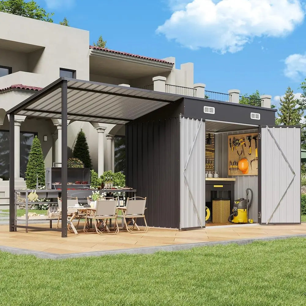 Outdoor Storage Shed Gazebo Combo With Galvanized Metal Frames