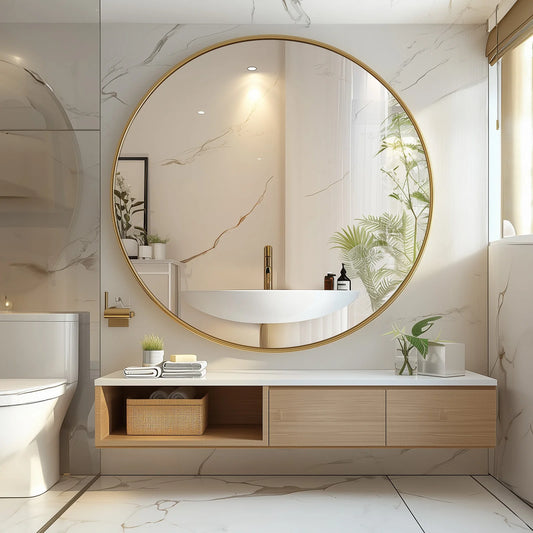 JHK Vanity Mirror Wall Mounted Matte Metal Frame Tempered Glass