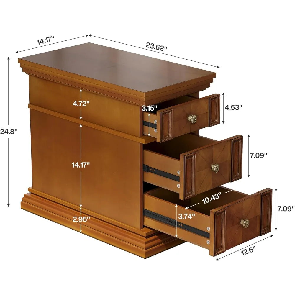 DAFIFY Vintage 3 Drawer Narrow End Table For Living Room