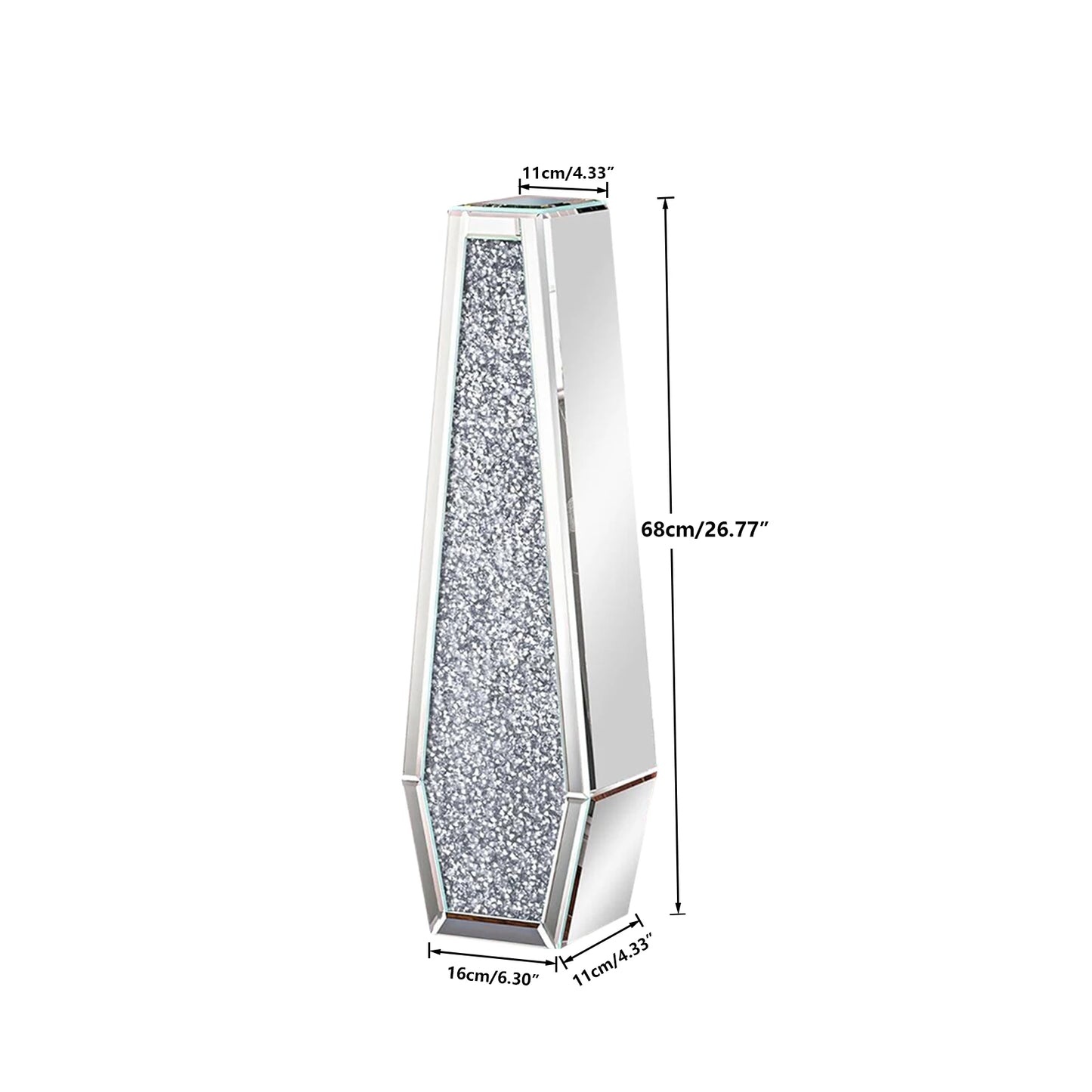 Function Crushed Diamond Mirrored Floor Vase Crystal Glass