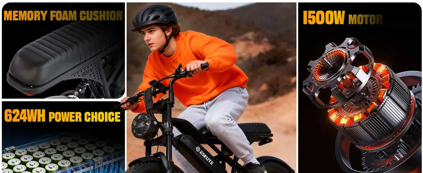 Eskute V100 Electric Bike 1500W Peak 28 MPH Dual Suspension