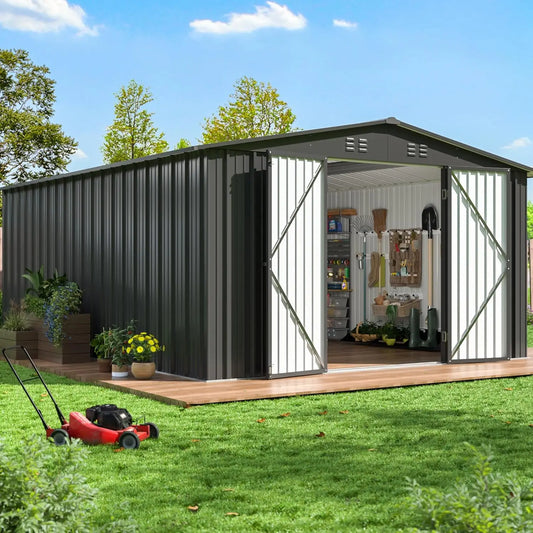 Outdoor Metal Storage Shed With Lockable Doors For Garden Tools