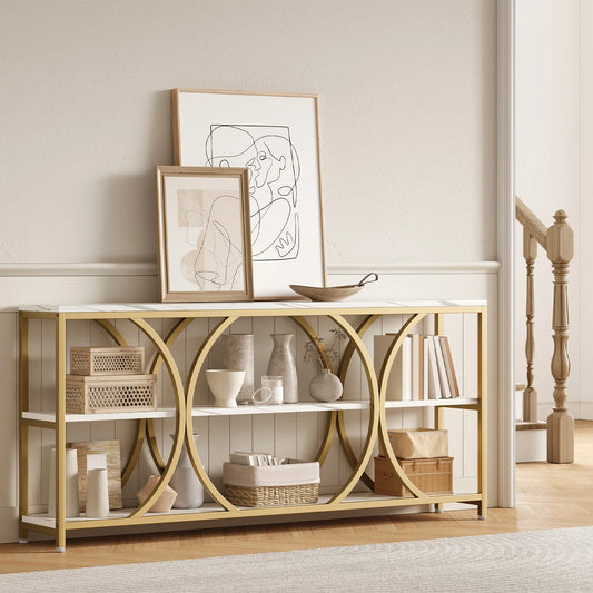 Modern Console Table With Three Tier Storage Shelves Entryway