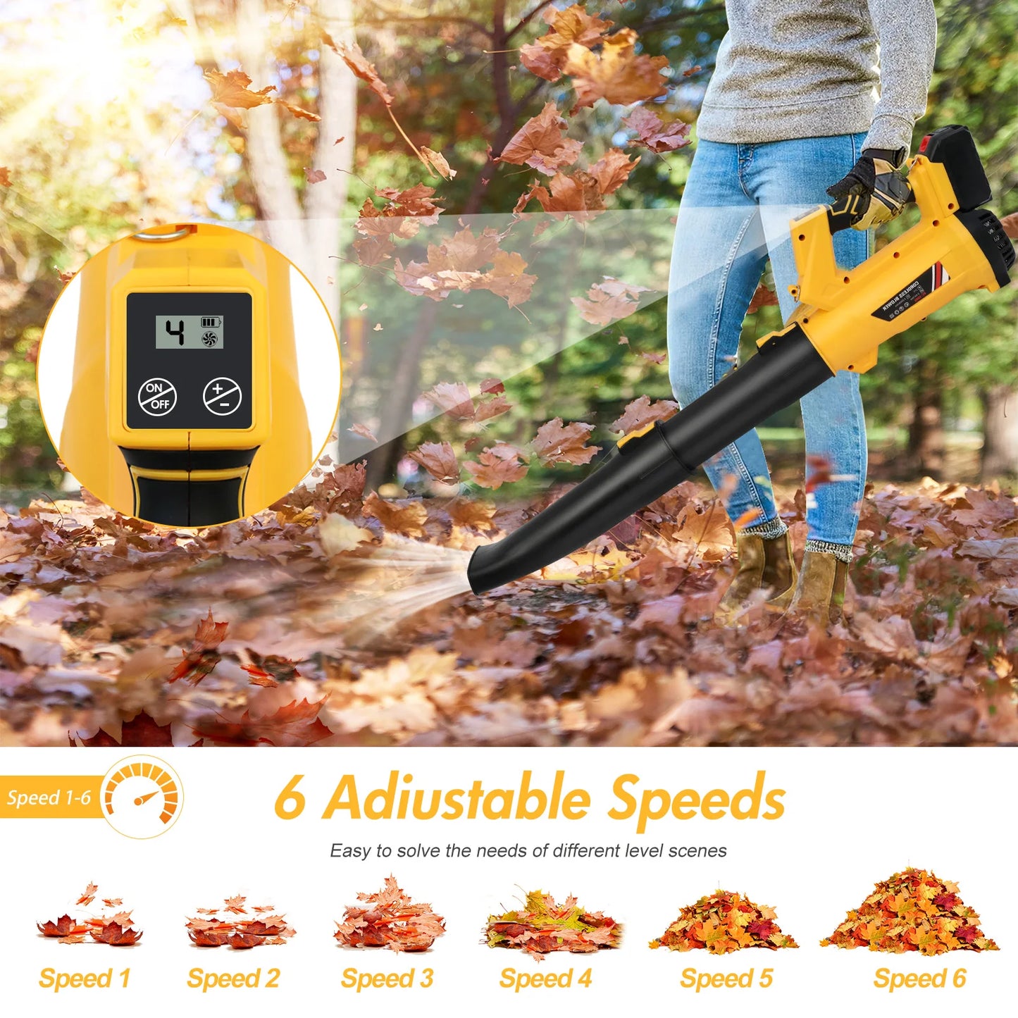 Cordless 21V Leaf Blower With 2 Batteries 170MPH High Power