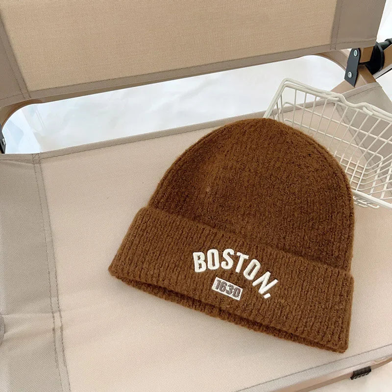 Letter Embroidered Unisex Kids Beanie Cap Winter Knit Acrylic Hat