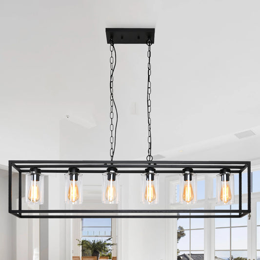 LovingC 6 Light Cage Chandeliers Glass Shade Pendant Lamps